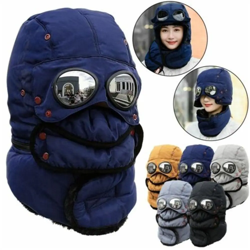 Full Face Head Cover Women Man Winter Warm with Glasses Mask Windproof Beanies Cycling Caps Thermal Trapper Hat