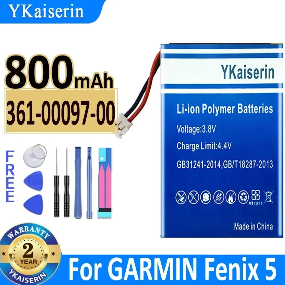 

YKaiserin Battery 361-00097-00 800mAh For GARMIN Fenix 5 Fenix5 Bateria + Track Code