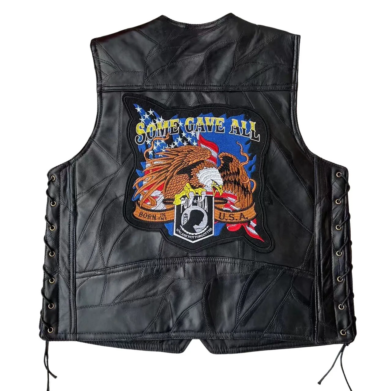 Retro Embroidery Men\'s Motorcycle Leather Vest Moto Vest Sleeveless Jacket Riding Vests Side Bandage Men Motorbike Waistcoat