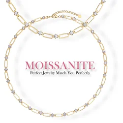 7.8cttw 925 Silver Gold-Plated Moissanite Diamond Tennis Necklace – Elegant and Modern Chain Design, Sparkling Statement Piece