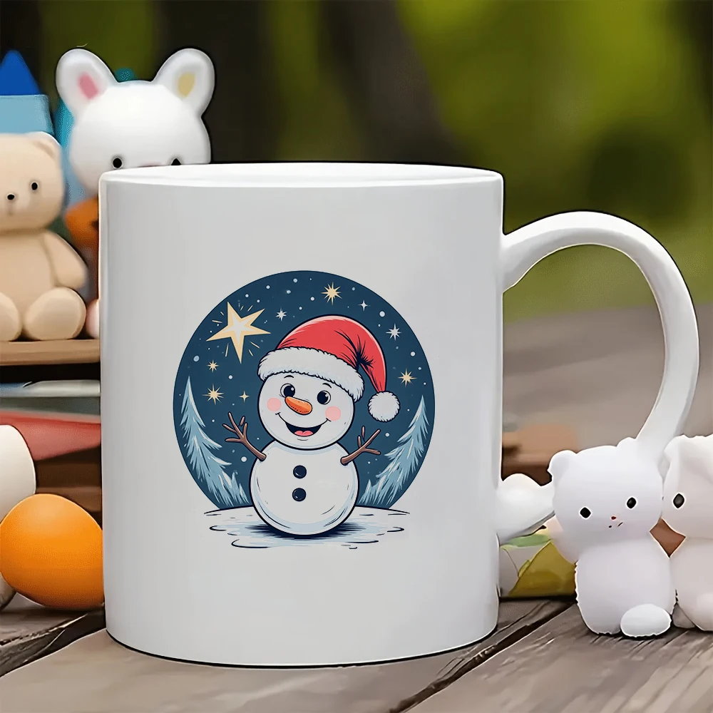 

11oz Mugs + Cartoon Snowman Sticker Christmas Gift Kids Water Cup Home Office Coffee Cup Set