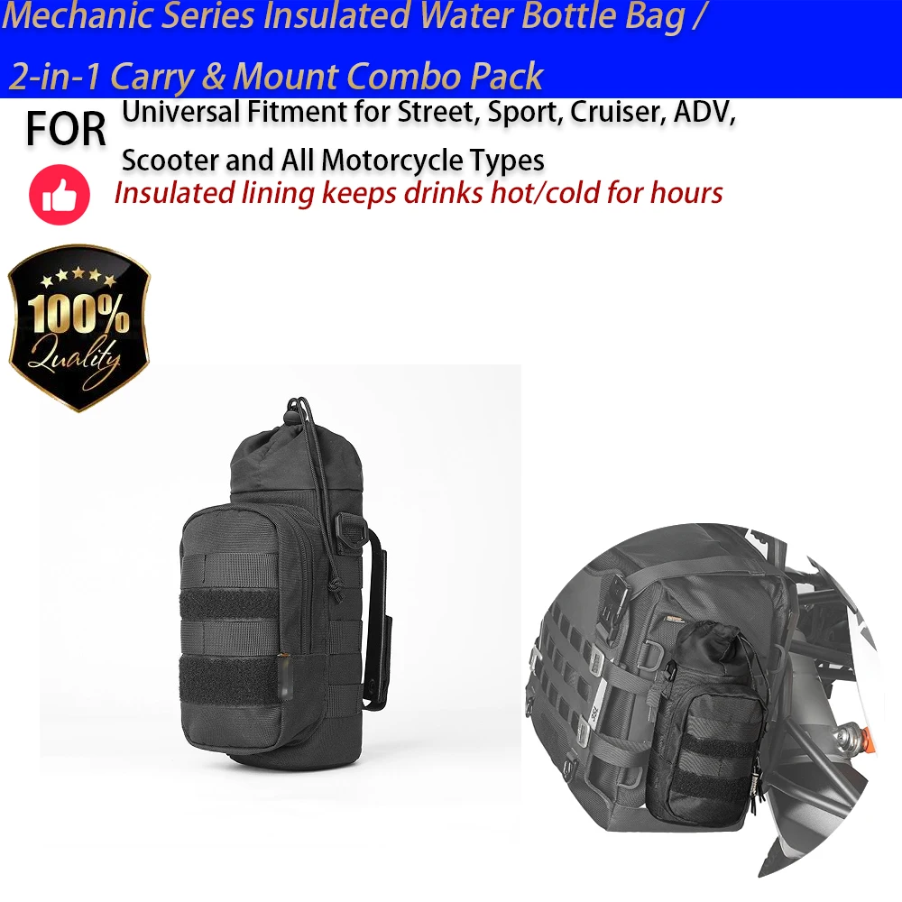 For Motorcycle Insulated Water Bottle Bag Mechanic Series MOLLE Handlebar Mount 2-in-1 No-Drill Accesorios Moto