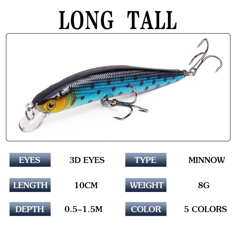 1PCS Japan Fishing Lure Minnow Hard Bait Swimbait 100mm 8g Artificial Bait Fishing Wobbler Crankbait Carp Perch Fishing Tackle
