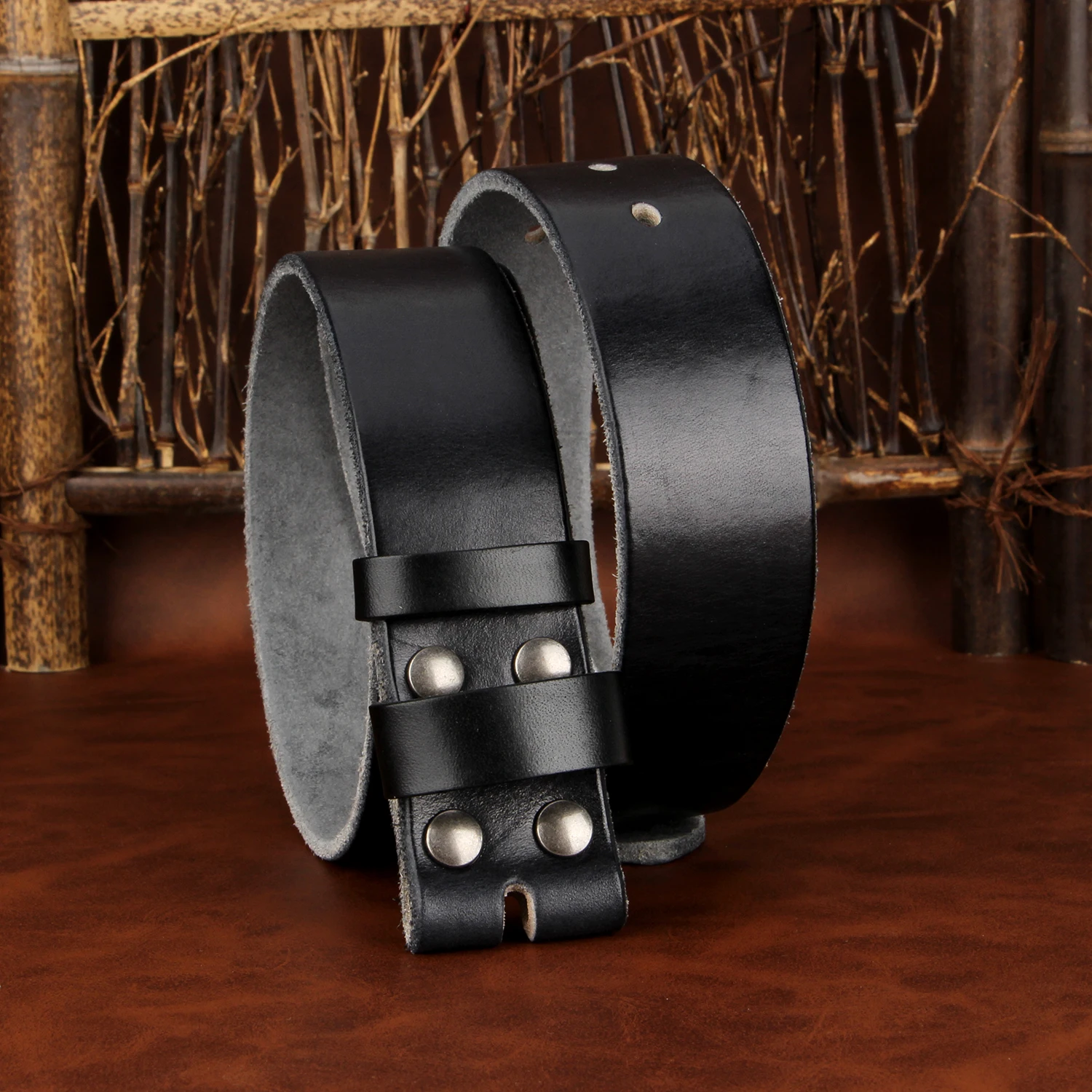 Sogefimen Herren-Gürtel ohne Schnalle, Gürtel aus Vollnarbenleder für Herren, Rindsleder, Jeans, Braun, Schwarz, 38 mm breit, 30''-42'' Taillenweite – Detail 5