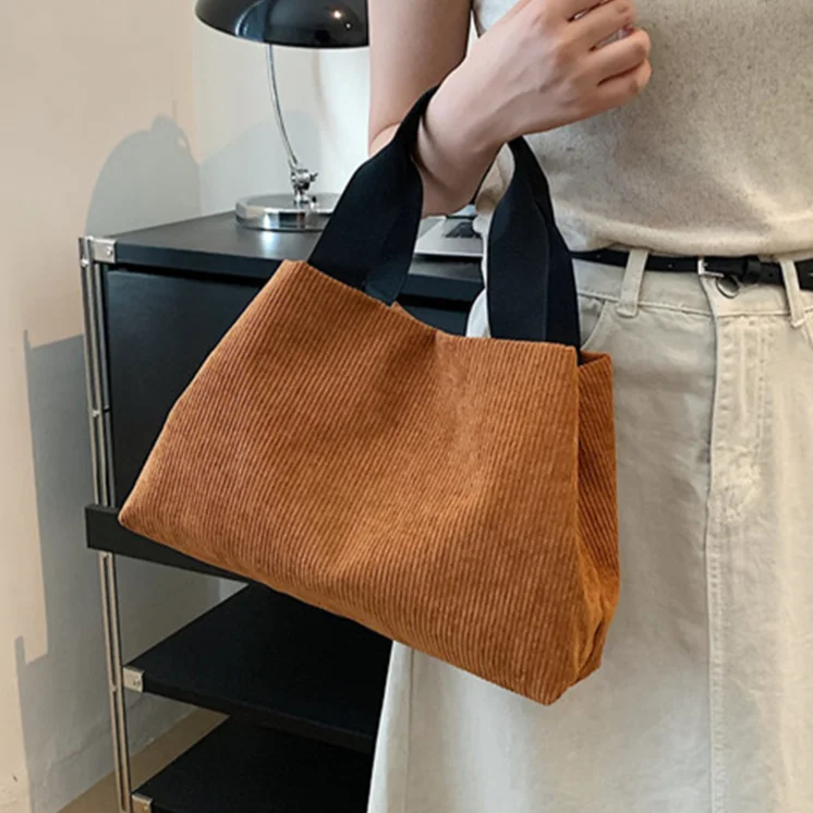 2023 Trend Corduroy Handbag Large Capacity Female Armpit Purses Solid Color Casual Tote Bag Simple Korean Shoulder Bag for Women