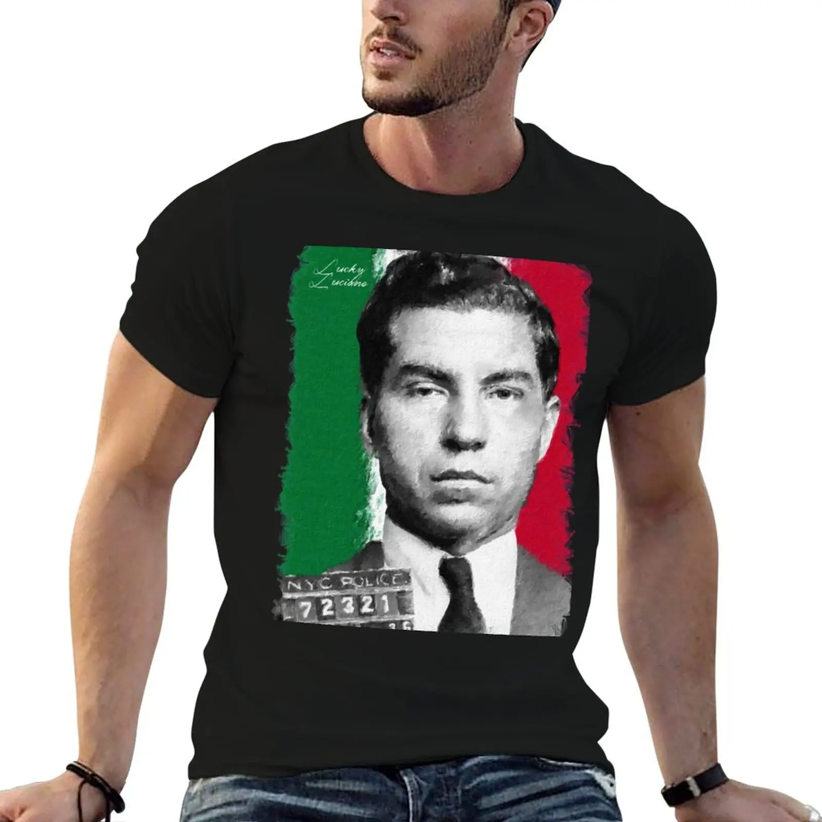 

Lucky Luciano- Oil P T-Shirt man t shirt cotton high quality t shirt man luxury T-Shirt