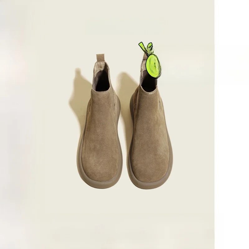 

Genuine Leather Chelsea Boots Women's Autumn Winter Retro Boots Korean Style Ankle Boots Flat Bottom Shoes