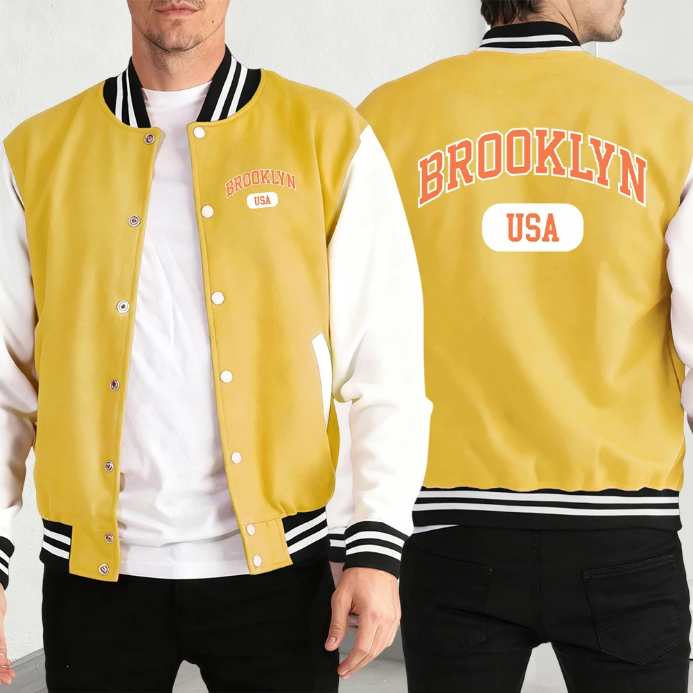 

Brooklyn Usa Art Word Print Мужские повседневные свободные куртки Винтажные мягкие уличные бейсбольные майки на пуговицах Базовая модная одежда
