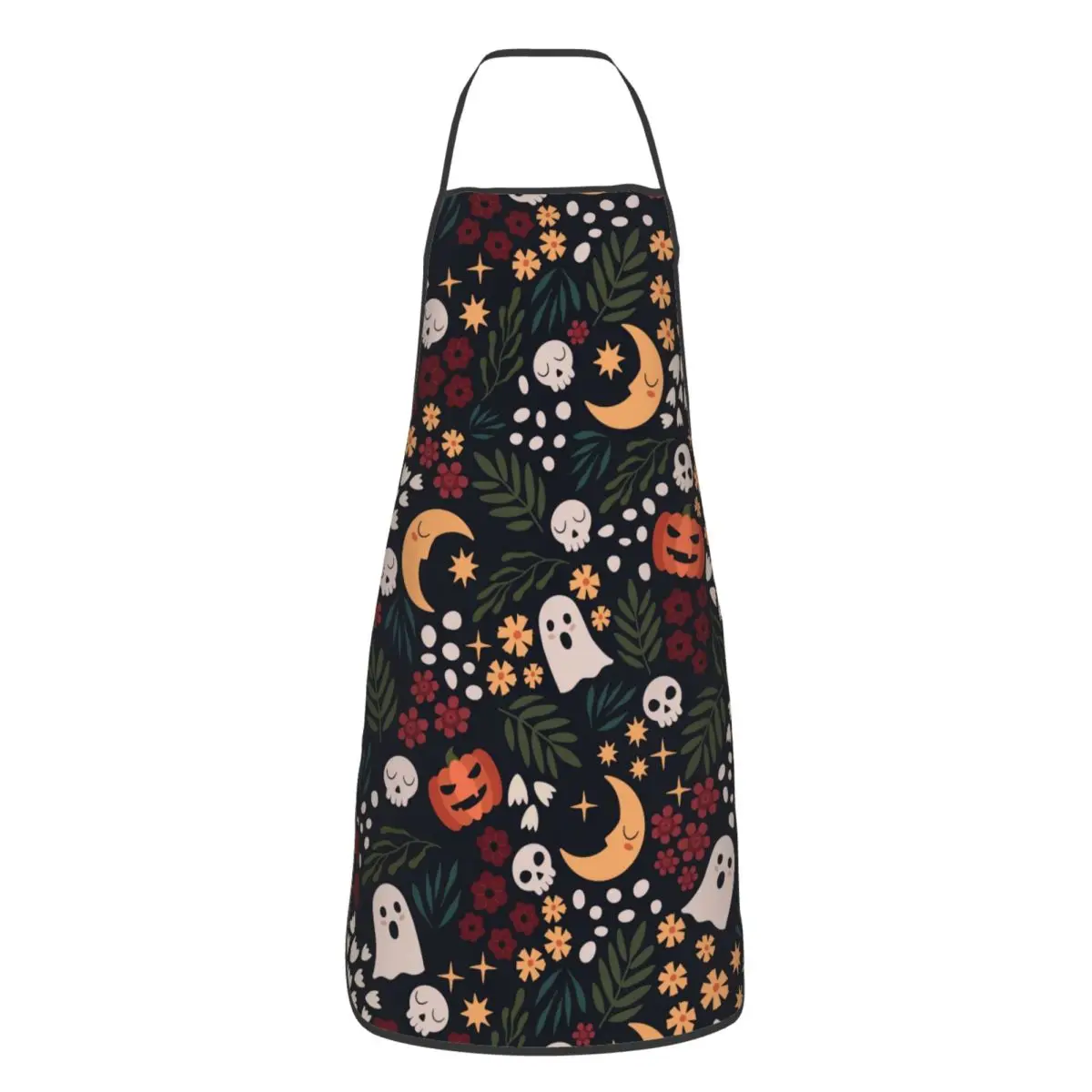 Custom Bib Halloween Skull With Flowers And Pumpkins Apron for Men Women Unisex Adult Chef Cooking Tablier Cuisine Gardening