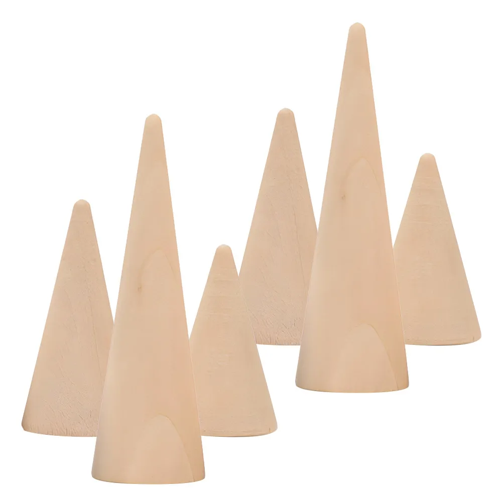 6Pcs Wood Cone Ring Display Stand Jewelry Display Holder Wooden Ring Holder for Wedding Ceremony Organizer Wooden Cones