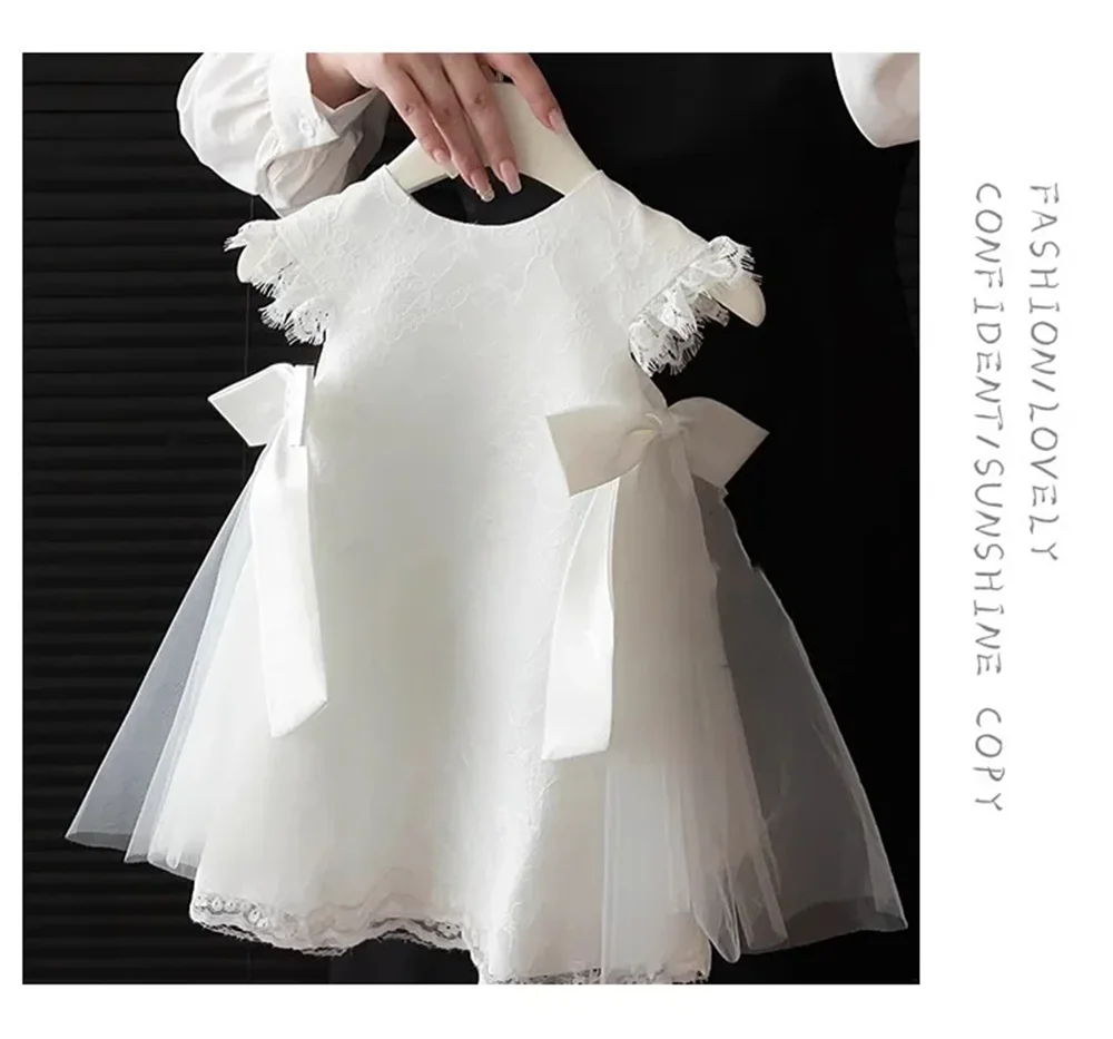 

Baby Girl Princess Lace Dress Bow Infant White Baptism Vestido Toddler Girls Party Wedding Birthday Children Clothes