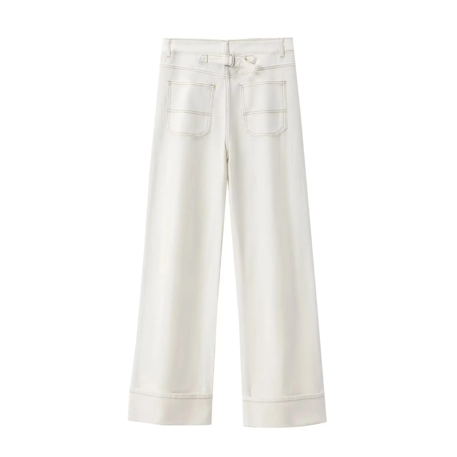 Tangada 2024 Women White Denim Jeans Pants Trousers High Waist Lady Wide Leg Pants 4M063