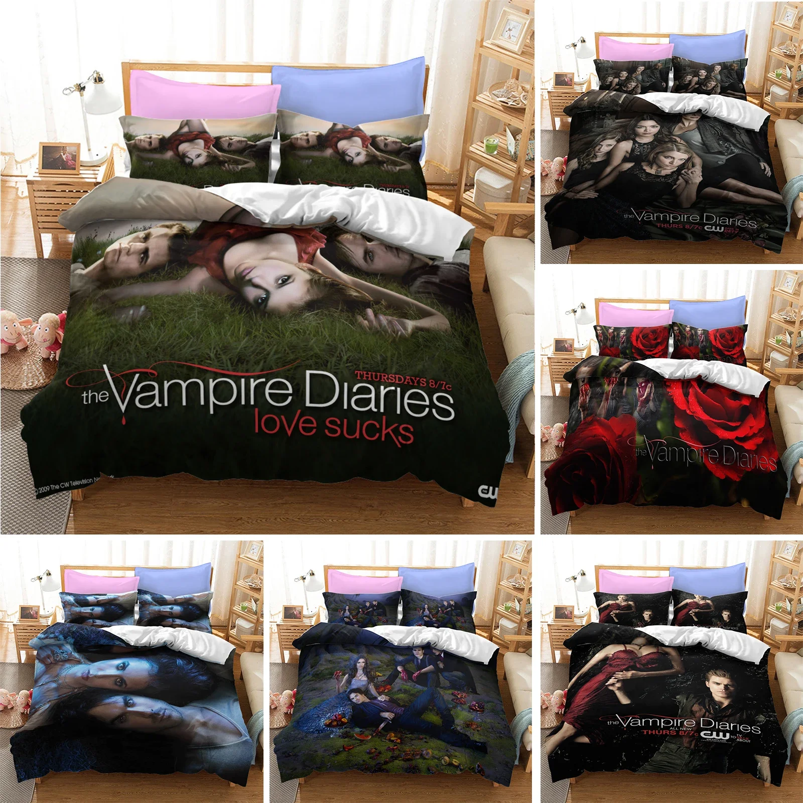 

3D Printed The Vampire Diaries Bedding Set Pillowcase Duvet Cover Double Twin Full Queen King Adult Kids Bedclothes Quilt Cover