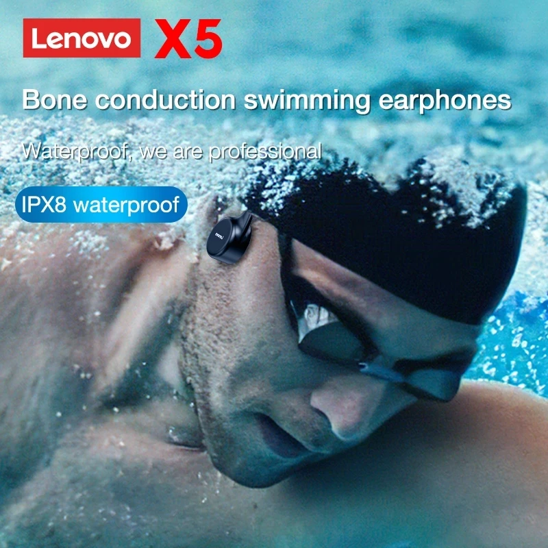 Lenovo Auriculares Inalámbricos de Conducción Ósea X3 Pro, Cascos de Gancho en la Oreja, Audífonos Bluetooth con Micrófono, Dispositivo Resistente al Agua, Alta Fidelidad