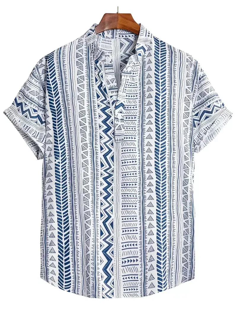 Men's New Simple Business Lapel Short-sleeved Button-up Shirt 3D Printed Private Custom Shirt Summer Short-sleeved Slim Shirt