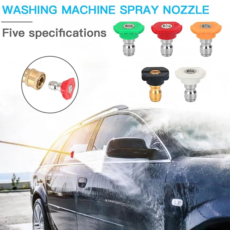 High Pressure Washer Sprayer Nozzle Quick Connector Car Washing Nozzles Tool Garden Metal Jet Lance Nozzle Multiple Degree