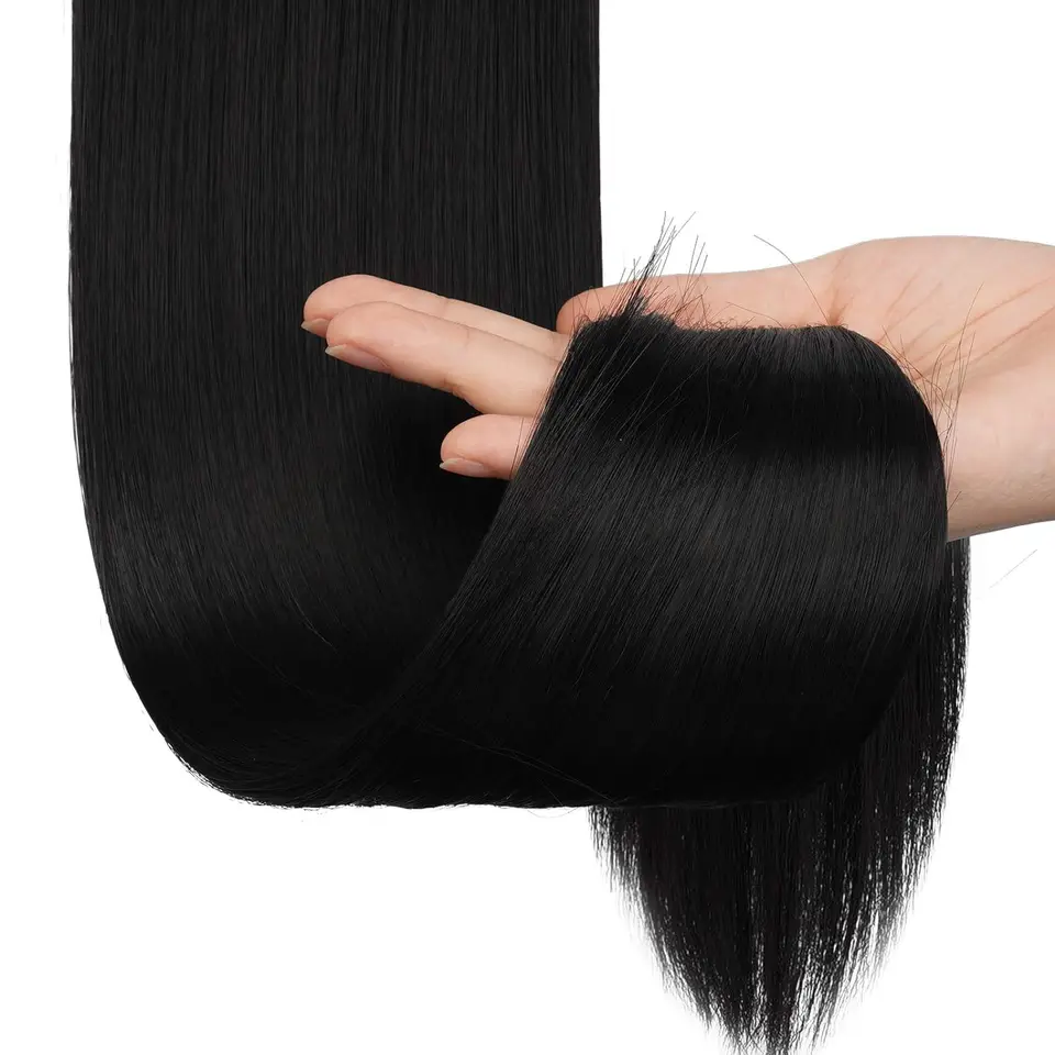 Extensión de cola de caballo larga lisa sintética de 24 pulgadas, pieza de cabello que envuelve la cola, extensiones y postizos 5