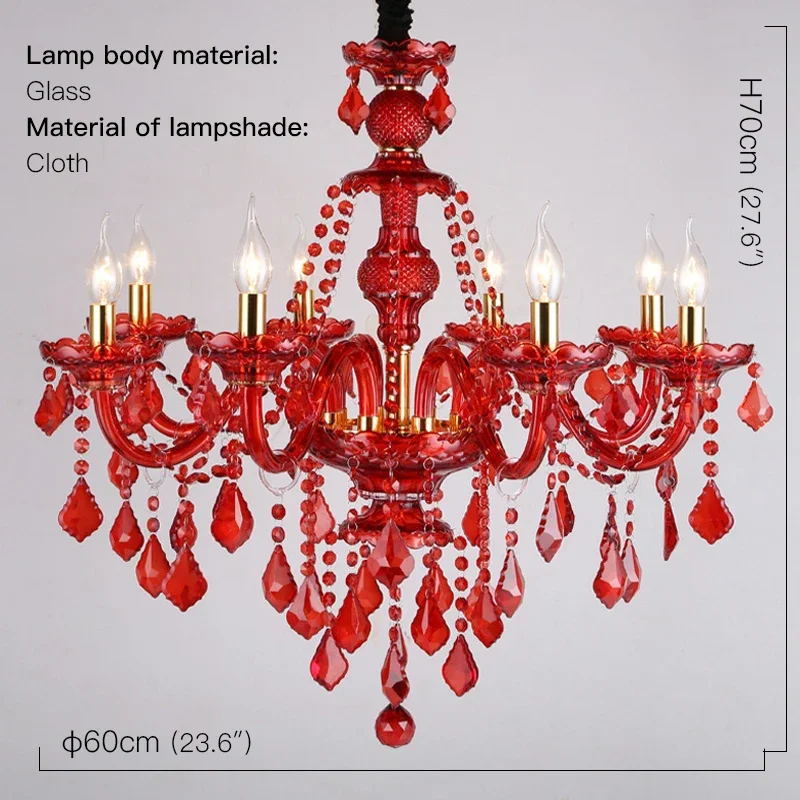 OULALA European Luxury Crystal Pendent Lamp Red Wedding Room Living Room Restaurant Bedroom Villa Clothing Store KTV Chandelier