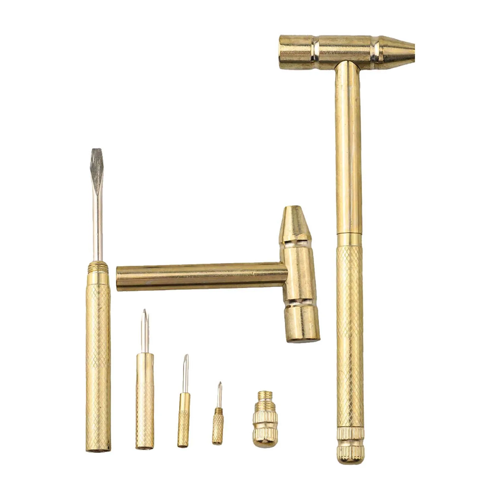 1set Screwdriver Tool 6 In 1 Mini Multifunction Brass Hammer Slotted Cross Screwdriver Bits Tools Accessories