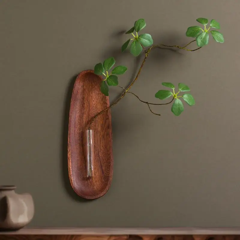 Solid Wood Wall Mounted Vase Simulated Floral Vase Hydroponic Wall Mounted Floral Decor Wooden Plate Vase Homestay Wall Decor
