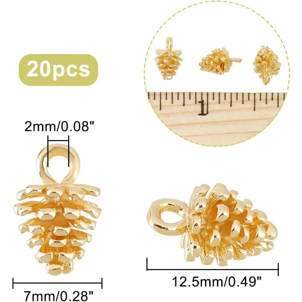 20Pcs Pine Cone Charm Nature Nuts Charm Plant Ornament Pendant 18K Gold Plated Brass Pine Cone Charms Dangle Pendant Supplies