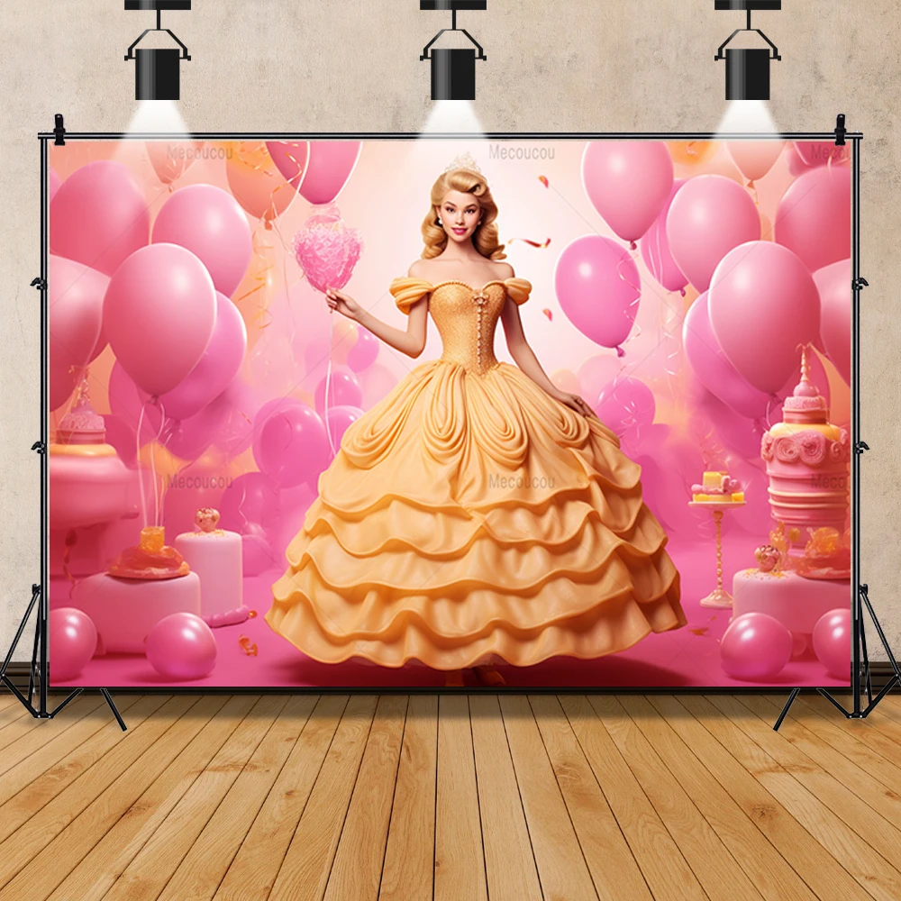 Pink Girls Backdrop Gold Crown Balloons 1st Baby Shower Custom Birthday Party Pink Princess Photography Backgrounds