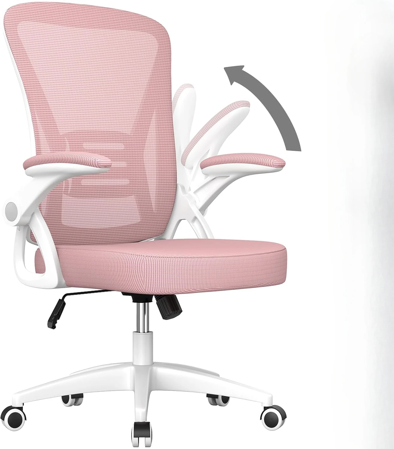 

Office chair, ergonomically adjustable height mid back, swivel chair with flip arms and lumbar support