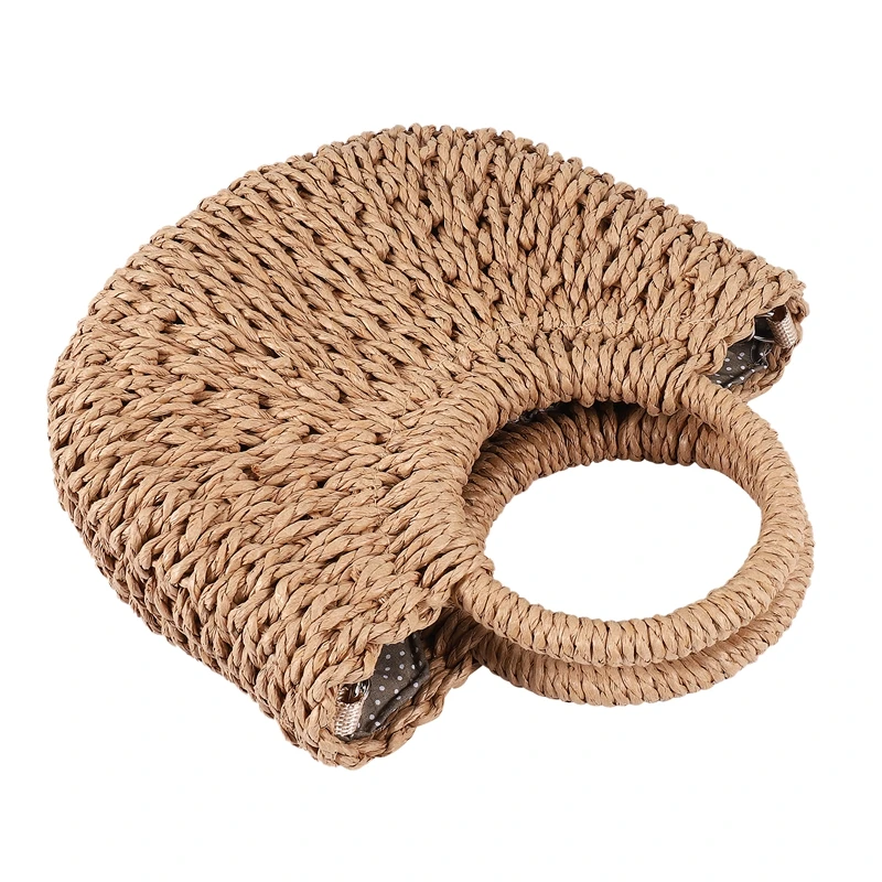 

Straw Woven Bag Handmade Rattan Woven Vintage Retro Straw Rope Knitted Women Crossbody Handbag With Ring Fresh Summer Beach Bag