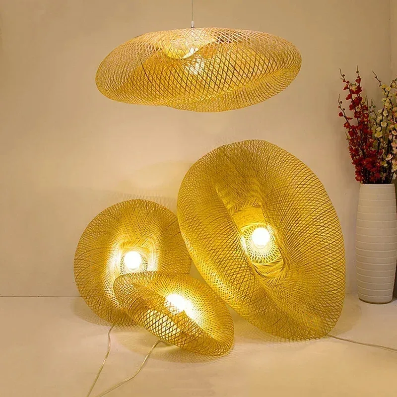 

Винтажный бамбуковый плетеный светодиодный подвесной светильник ручной работы, плетеная люстра из ротанга для гостиной, кухни и домашнего декора, подвесной светильник
