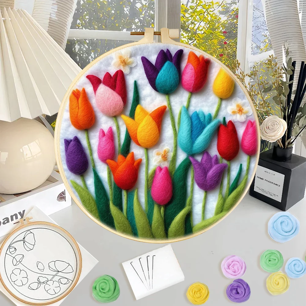 

GATYZTORY﻿ Diy Creative Wool Felting Painting Flowers Kit Embroidery Needle Wool Painting With Frame Felting Kit For Beginners ﻿