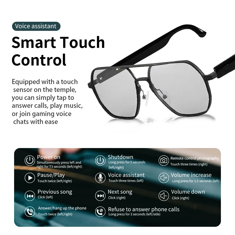 

Солнцезащитные очки Fashion Tech: Smart Bluetooth, магнитная зарядка, фотохромные линзы, металлическая оправа в стиле ретро для мужчин и женщин.