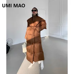 UMI MAO Winter Coat Women's New Style Big Collar Strap Temperament Collar Long Solid Color Loose Thick Down Cotton Jacket