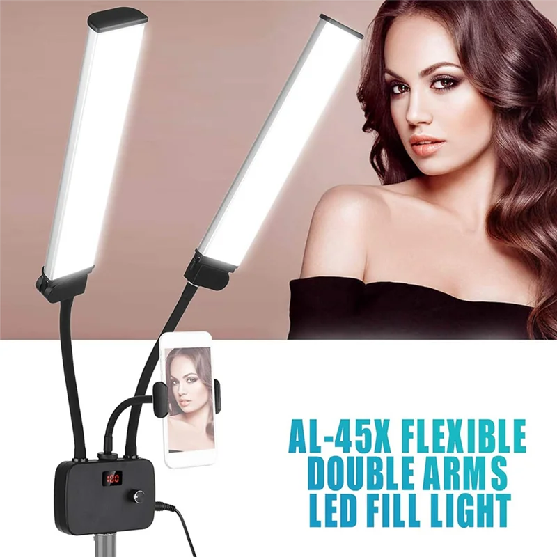 

Exquisite Workmanshipp-Double Arms LED Fill Dimmable Beauty LED Video Lights 2700K-5600K 2 Light Modes 45W Photography Live Stre