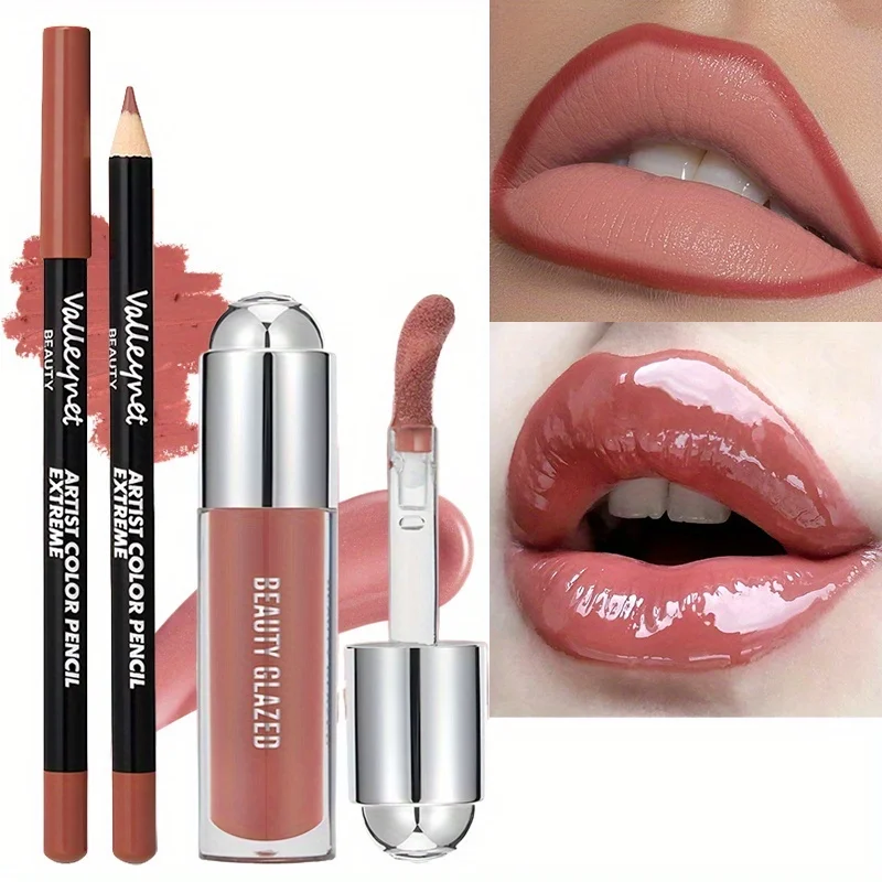 2pcs Lip Gloss & Liner Combo, Long-Lasting Beauty Matte Lip Gloss Matte Lipstick Lip Liner Set - view 2