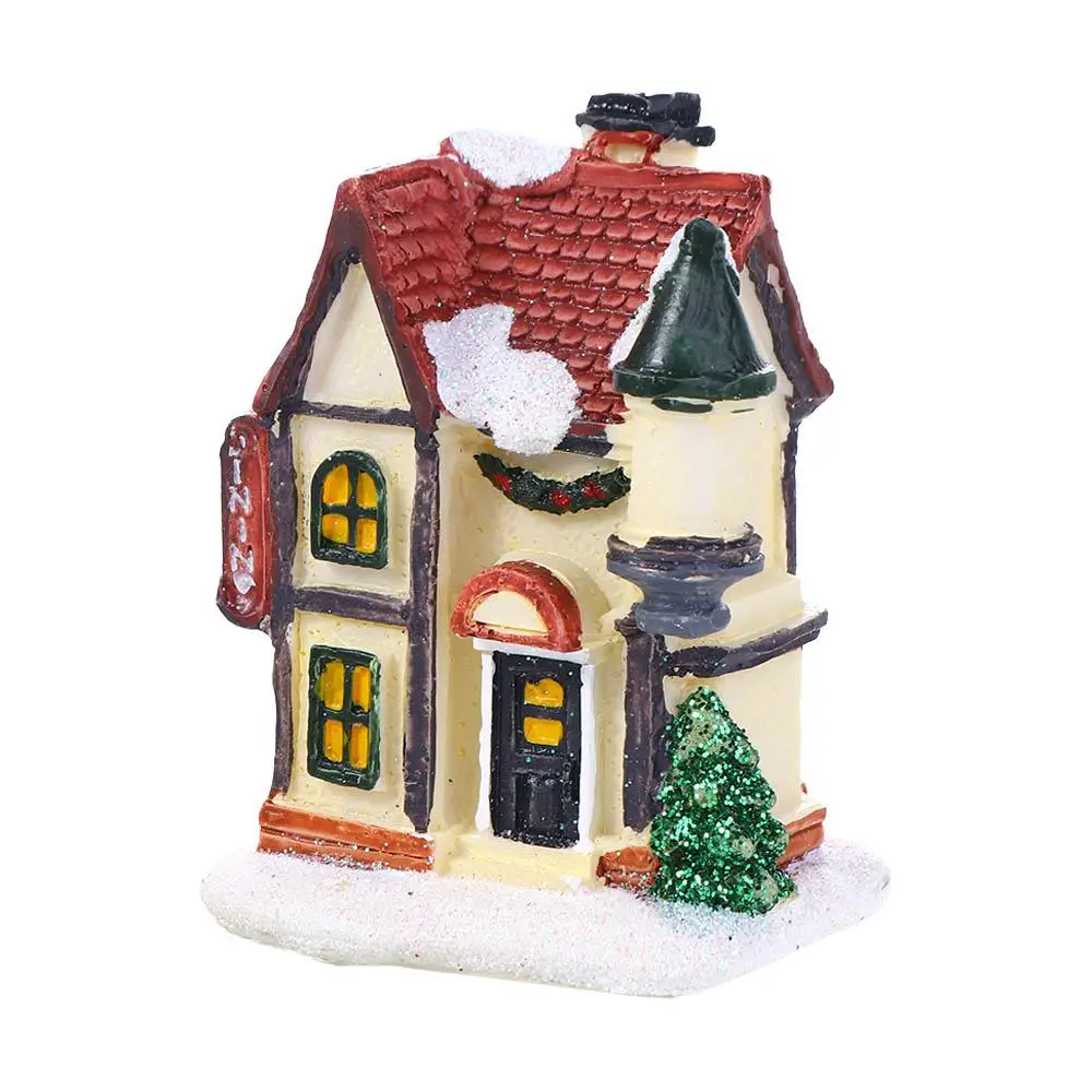 New Year Home Decor Figurine Luminous Miniatures Mini Ornament LED Light Christmas Decoration Village House
