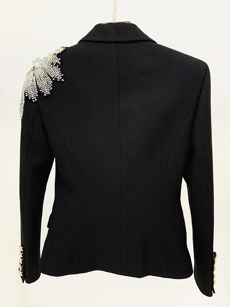 HIGH QUALITY Newest Fashion 2024 Designer Jacket Women\'s Stunning Flowers Appliques  Beaded Double Breasted Lion Buttons Blazer