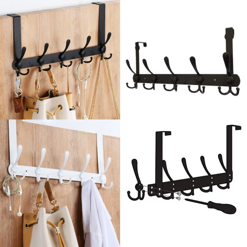 Practical Double Row Door Rear Hook Set Hanging Type Clothes Bag Key Umbrella Multipurpose Storage Rack