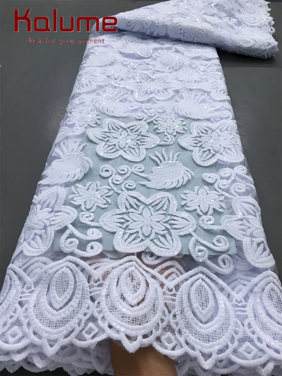 

Kalume White Nigeria Tulle Lace African Lace Fabric with Sequins 2025 High Quality Nigerian Mesh Net Lace Fabric Ship F US F3490