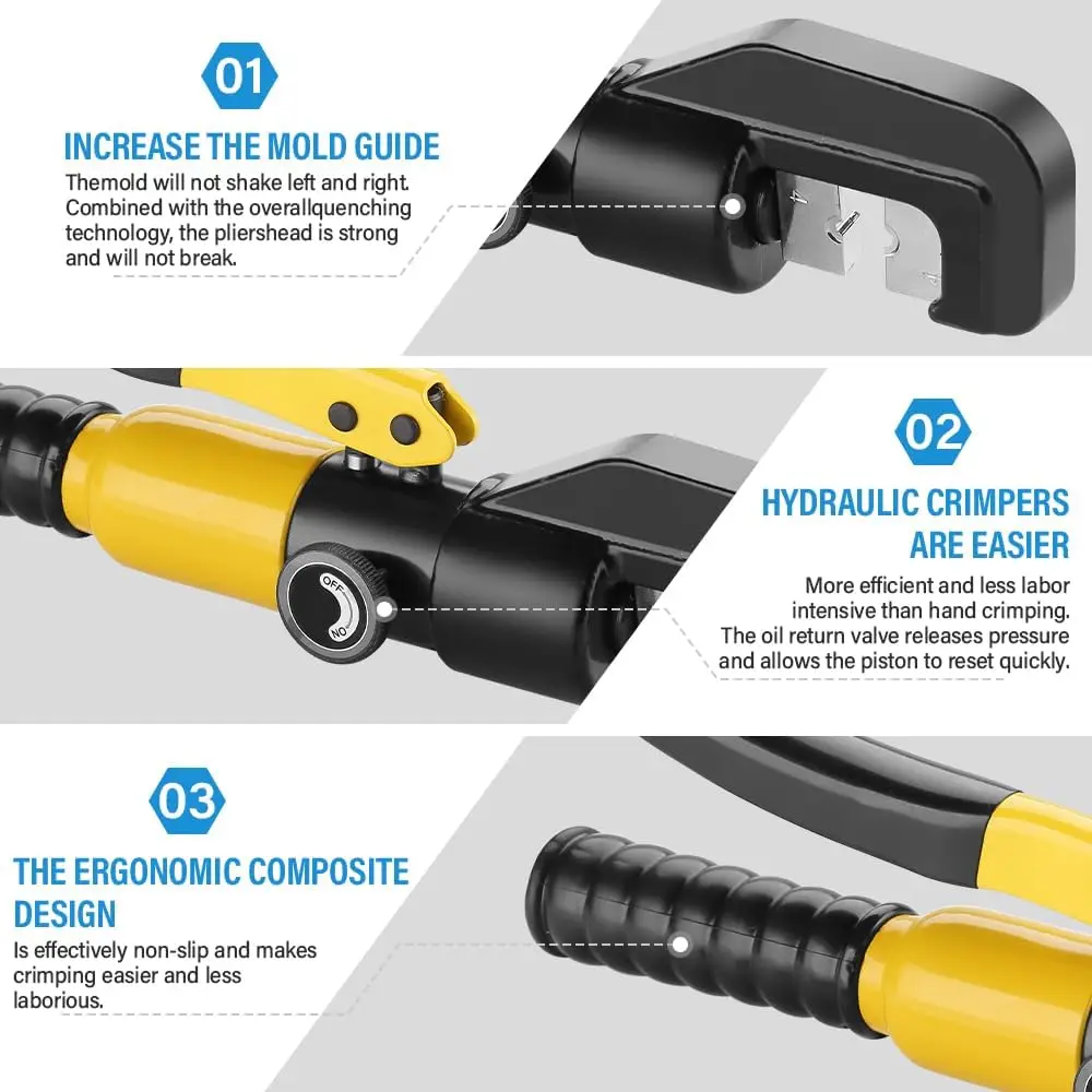 Herramienta de prensado hidráulico, engarzador de Terminal de Cable eléctrico de 12 a 2/0 AWG, 10T