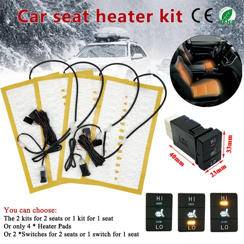 

NEW DC 12V Built-in Car Seat Heater Kit Fit 2 Seats Universal Alloy Wire Fast Heating Pads Squae Control Switch For Toyota RVA4