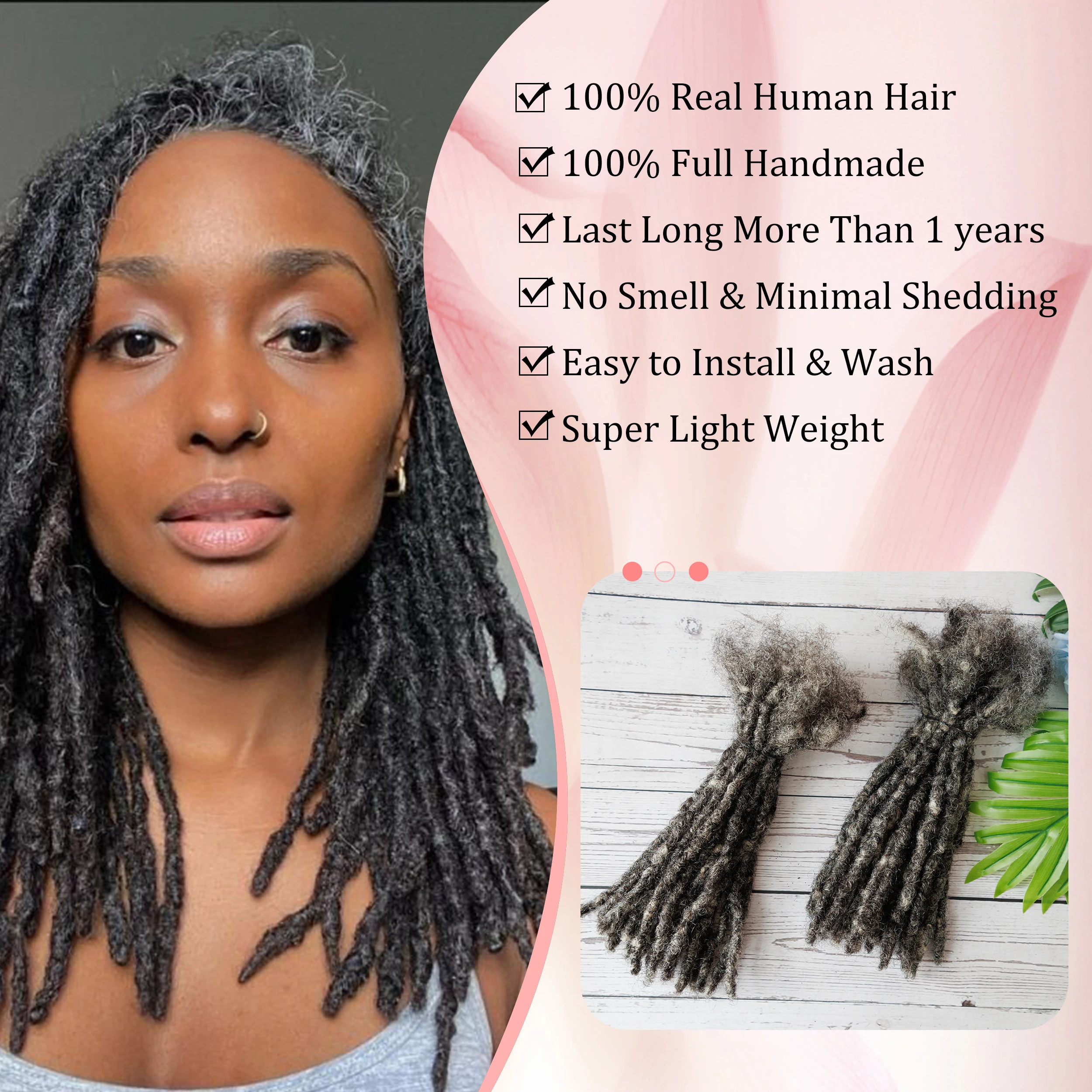 20Strs/Pack 0.6cm Handmade Interlocs Virgin Human Hair Dreadlocks Wholesale Price Manufacturer Customizable Human Hair Extension