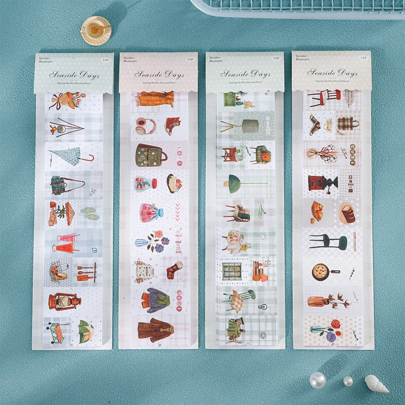Journal GO 12pcs Seaside Days Cute Stickers DIY Craft Scrapbooking Album Junk Journal Decorative Decals Mobile Phone Sticker
