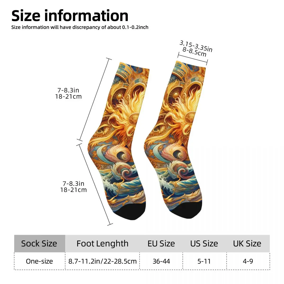 Colorful Waves Golden Sun Sock stampato uomo poliestere