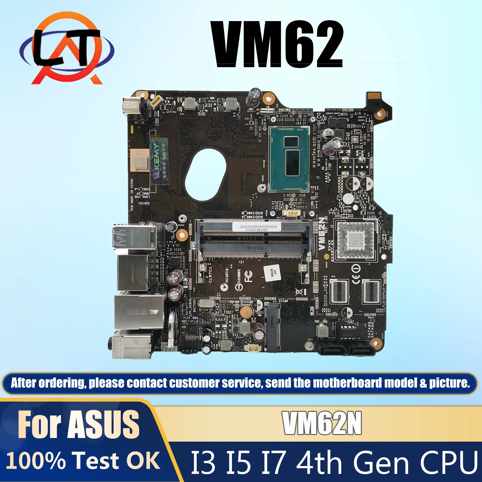 Mainboard For ASUS VivoPC VM62 VM62N Home Mini Computer Motherboard i3 i5 i7 UMA DDR3L MAIN BOARD TEST OK