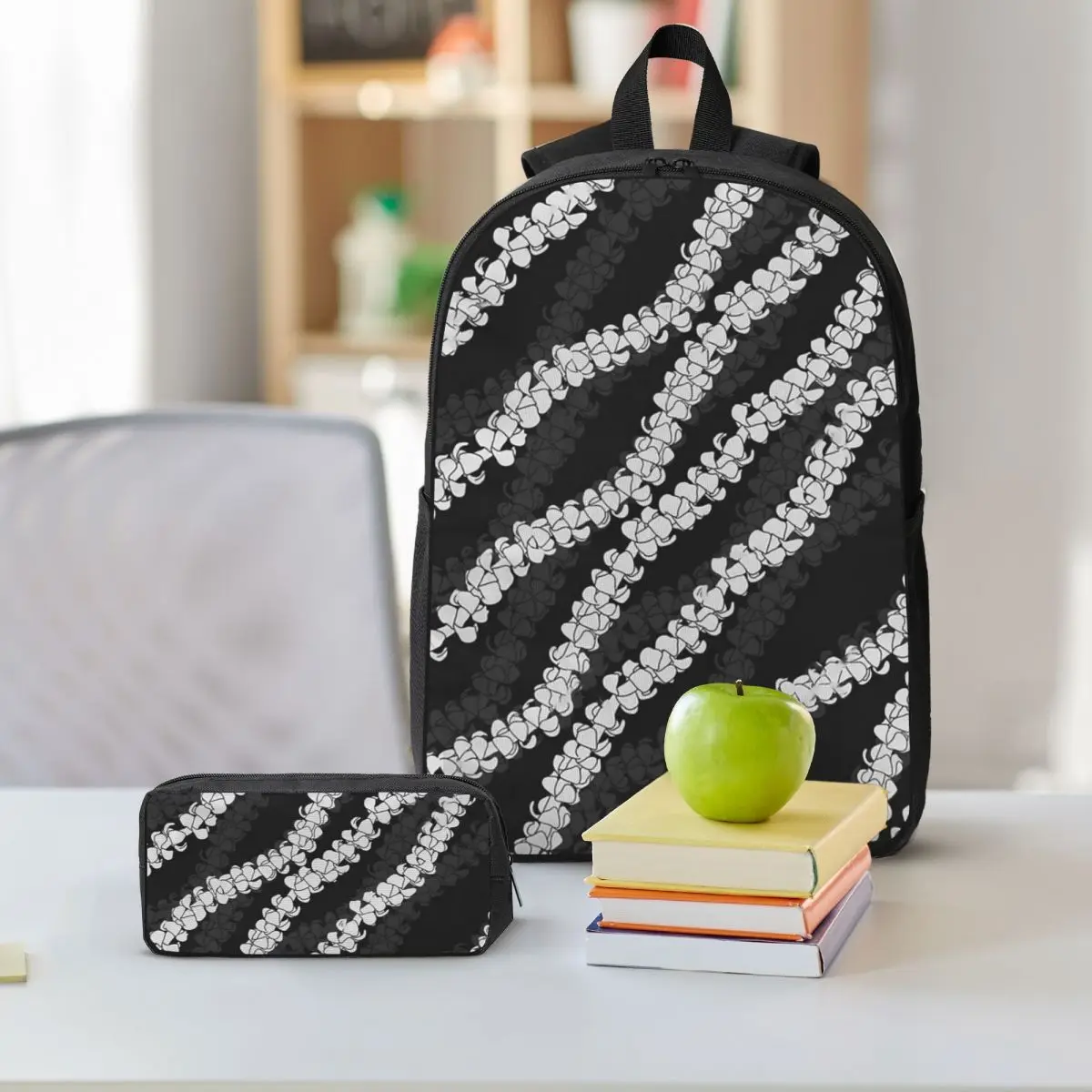 Puakenikeni Single Leis On Turquoise Backpack Student BookBag School Bag Shoulder Bags 3ps Insulated Lunch Bag Pencil Case