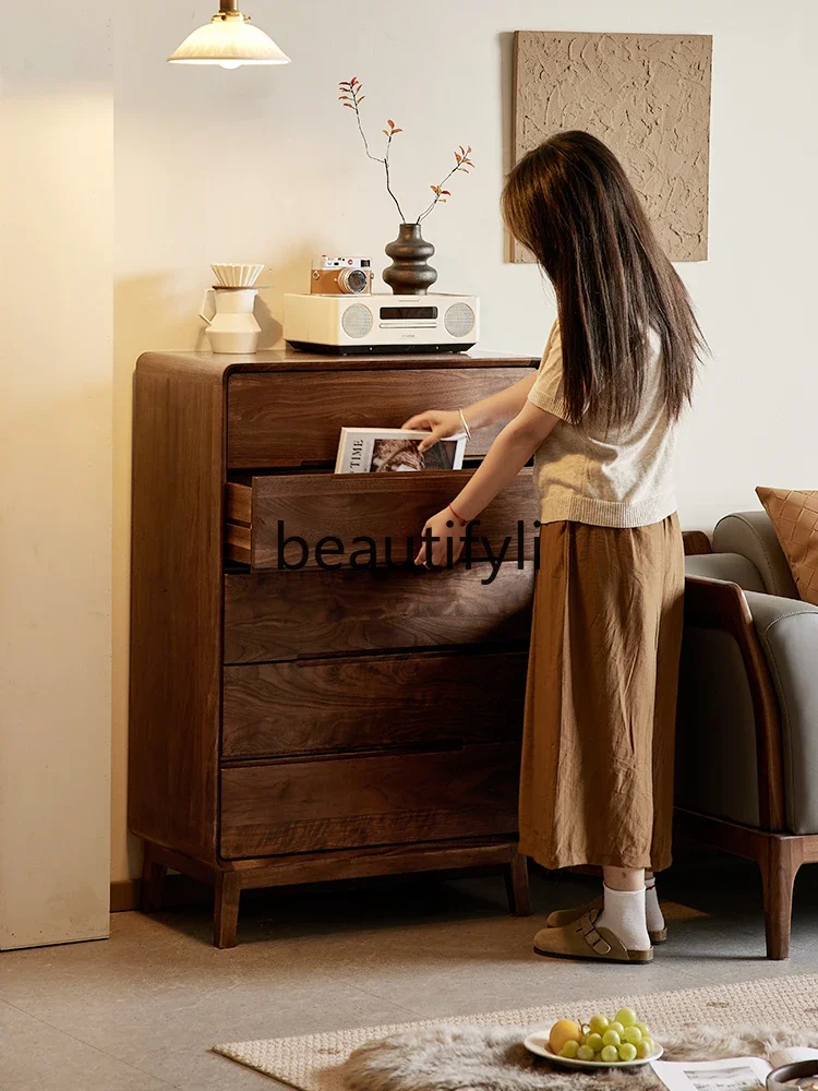 

ff North American black walnut solid wood chest of drawers Nordic simple storage lockers Home living room