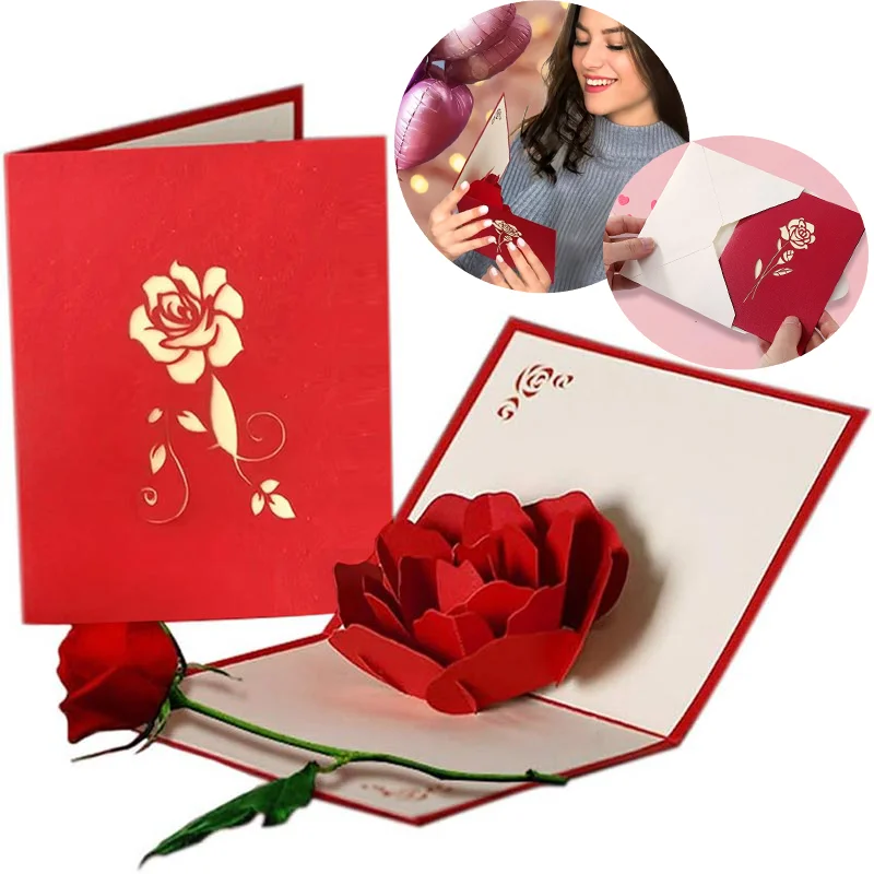 3D Rose Pop Up Karte, Valentinstag Karte, Muttertag Geburtstag Karte, Jubiläen Hochzeiten Blumen Grußkarte mit Umschlag