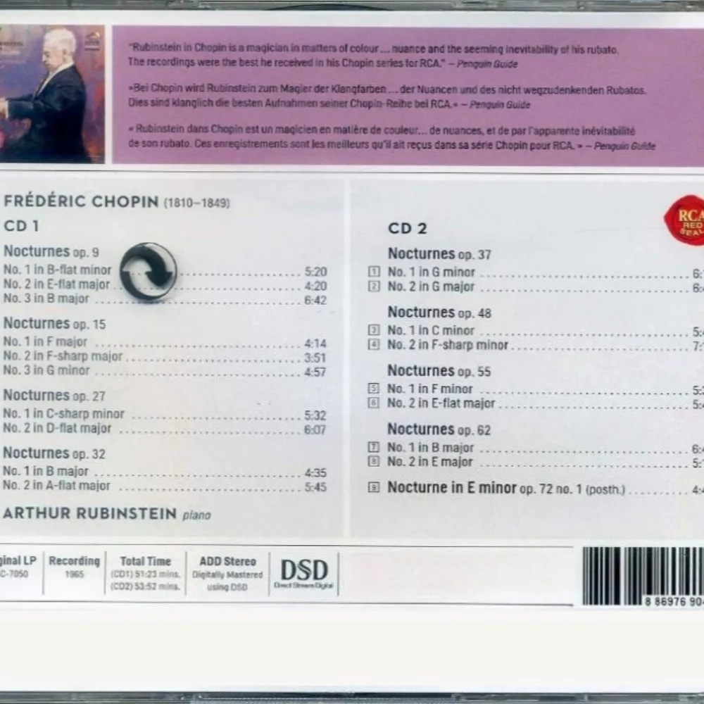 Chopin Nocturnes Complete Collection 2CD - Arthur Rubinstein's Timeless Piano Interpretations for Classical Music Lovers