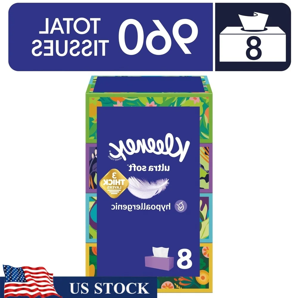 Fazzoletti per il viso ultra morbidi a 3 strati, 960 pezzi, lozioni ipoallergeniche, alle allergie, influenza fredda e uso quotidiano