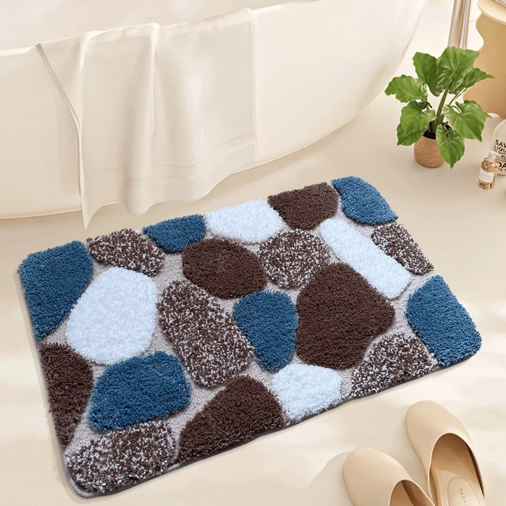 

Quick-Dry Cotton Rug Pebble Bath Rug Bathroom Decor Absorbent Material Colorful Design Easy To Clean Grip-Enhanced Backing